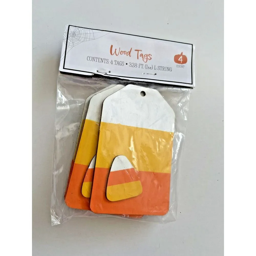 5 Target Bullseye & Celebrate! Wood Halloween Ornament Tags Cat Witch Candy Corn